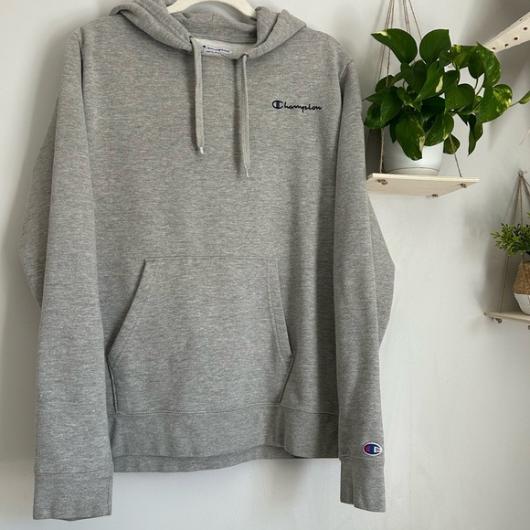 🩷AUTHENTIC CHAMPION GRAY HOODIE SWEATSHIRT FALL WINTER SIZE LARGE LOGO - Picture 6 of 8